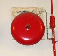 10 inch, solid brass, Bevin trip bell that has been painted over to eliminate the need for polishing (circa 1940). From Old School Fire Alarms.